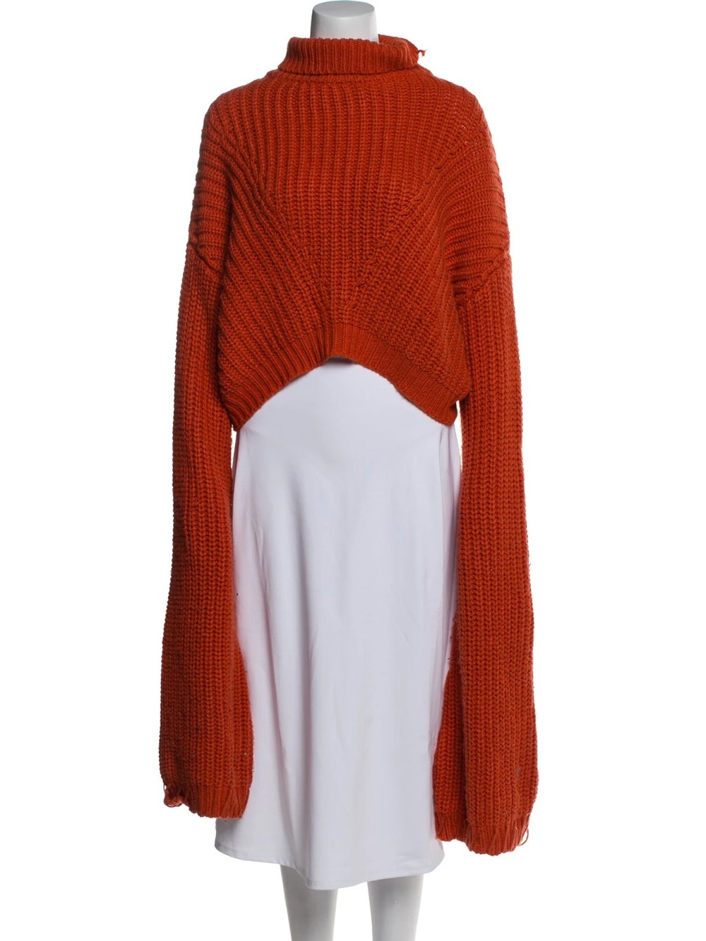 Hanifa Sia Crop Mock Neck Knit Extra Long Sleeve Fishmerman Orange Sweater 1XL